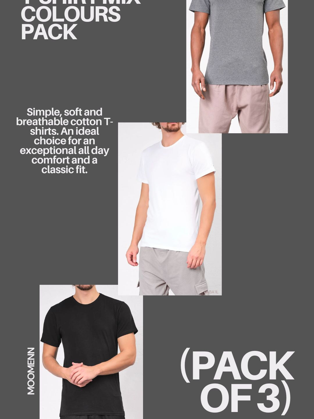  QL BAZ Longline T-Shirt Mix Colours Pack (Pack of 3) - QABA'IL,
