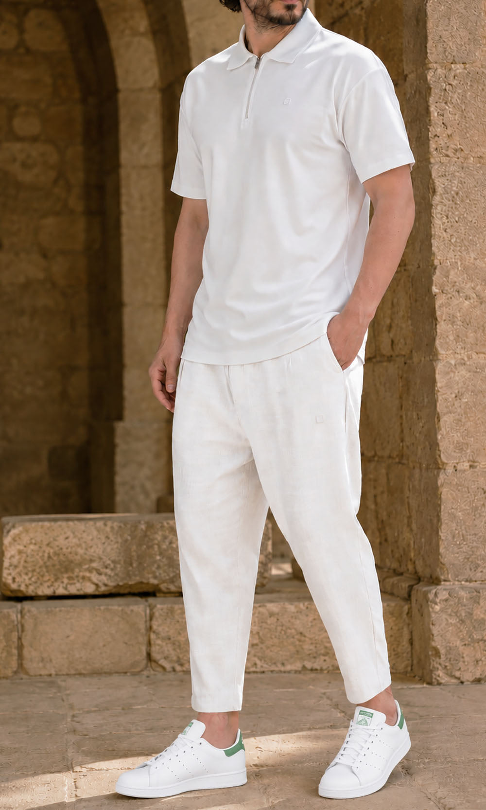 QL Oversized Zip Jersey Polo in Cream
