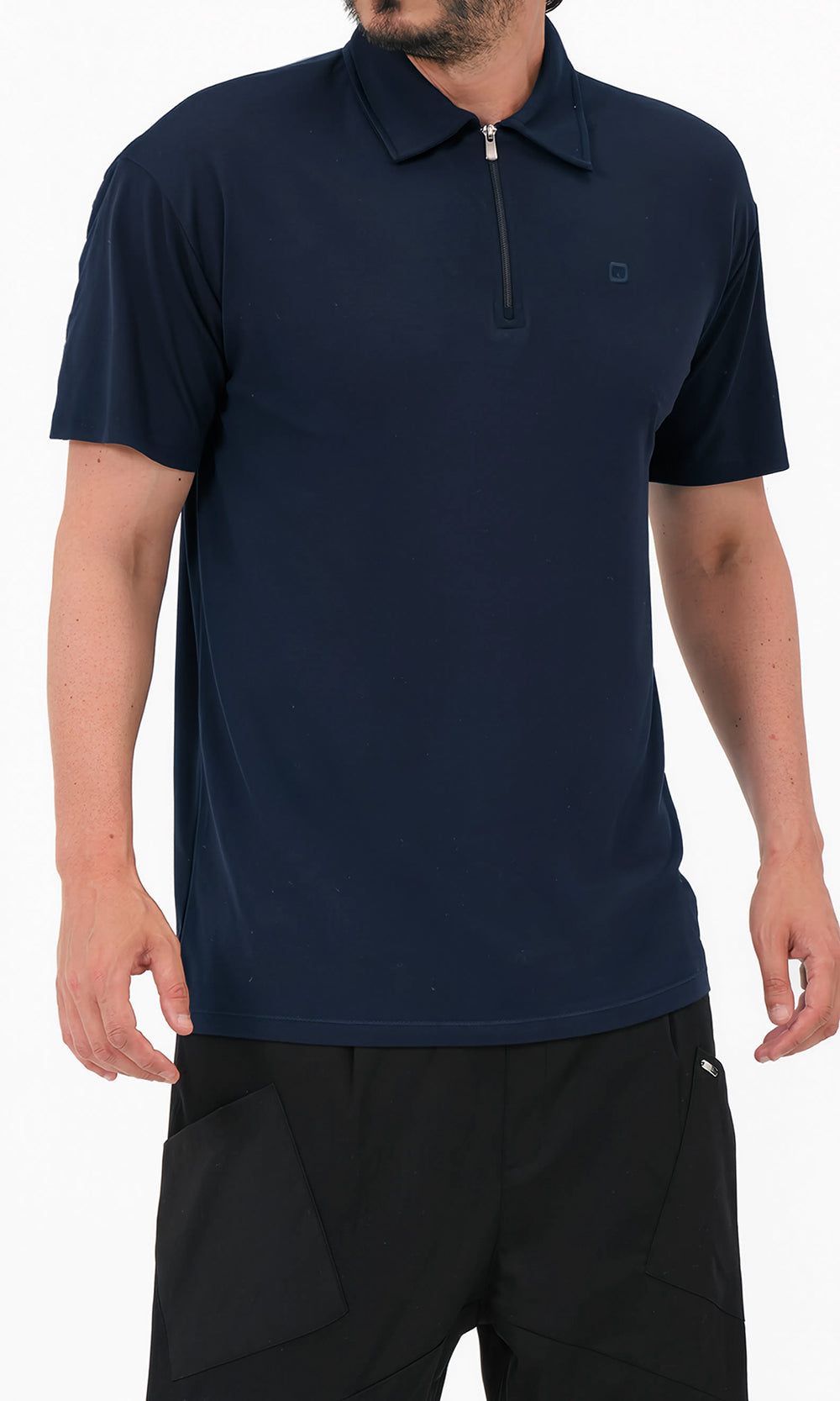QL Oversized Zip Jersey Polo in Navy