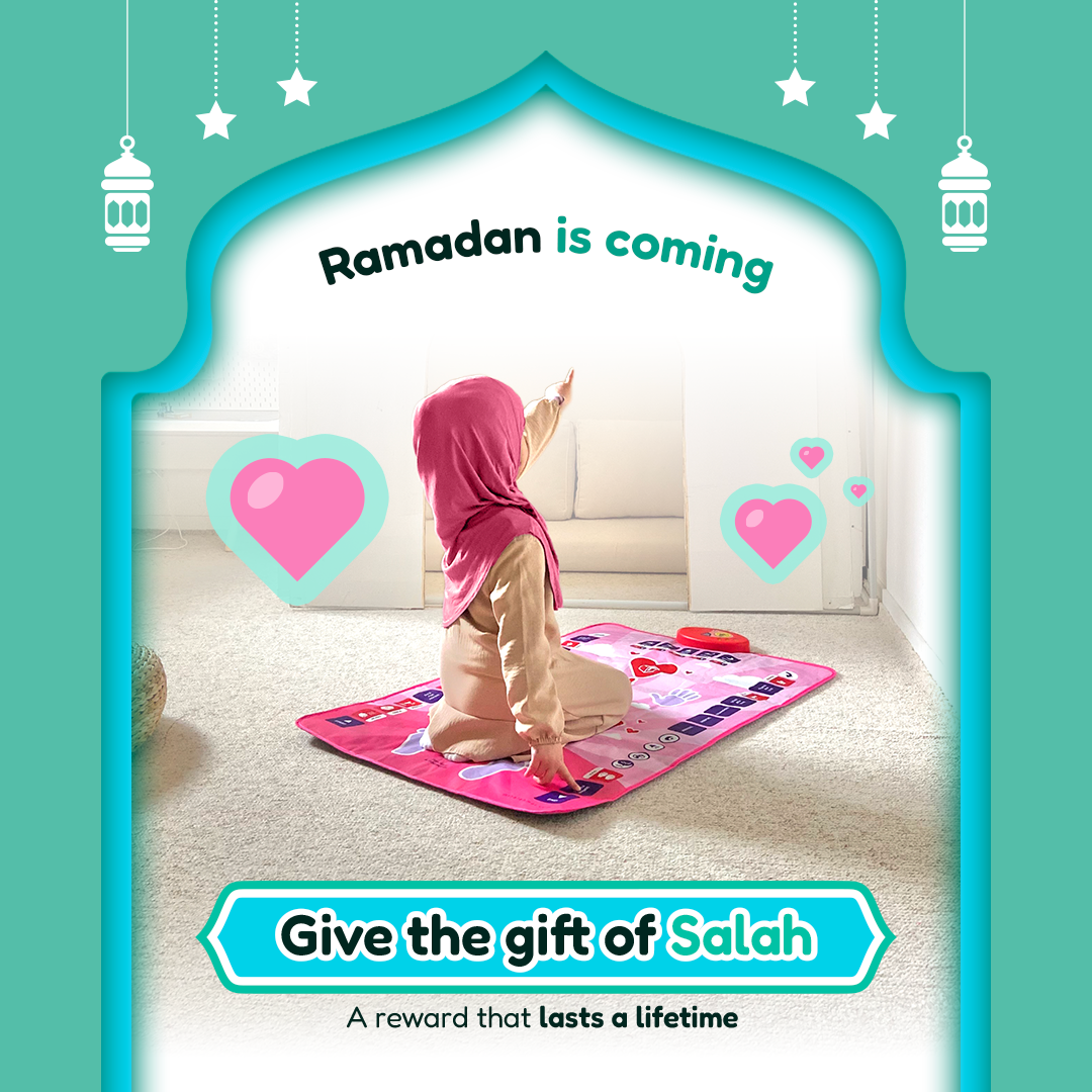 Tapis de prière intelligent interactif pour enfants – Version rose | Maintenant avec traduction de la Salah | Un magnifique cadeau de Ramadan et d’Aïd pour vos proches