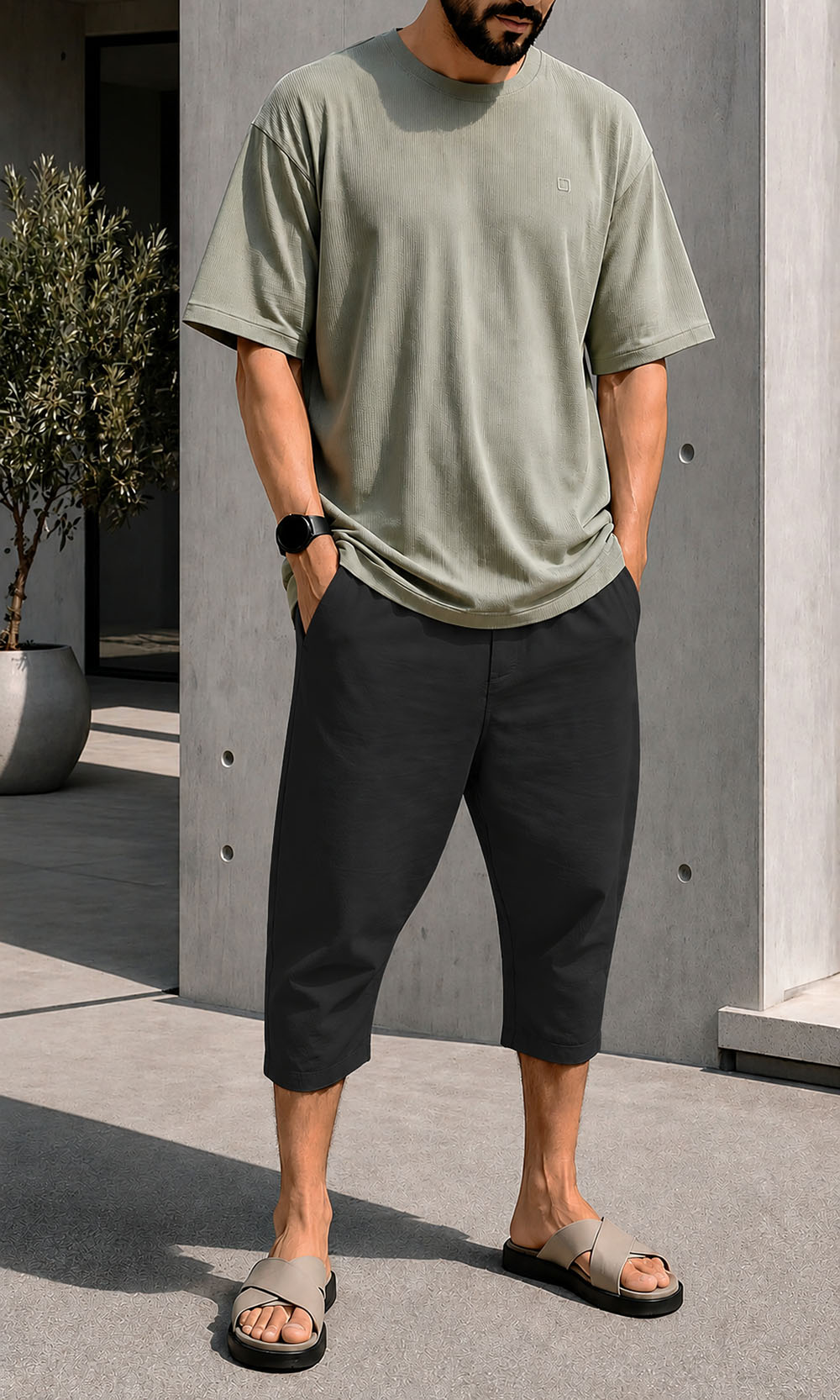 QVS010 DROP Stretch Cotton Capri Pants in Black