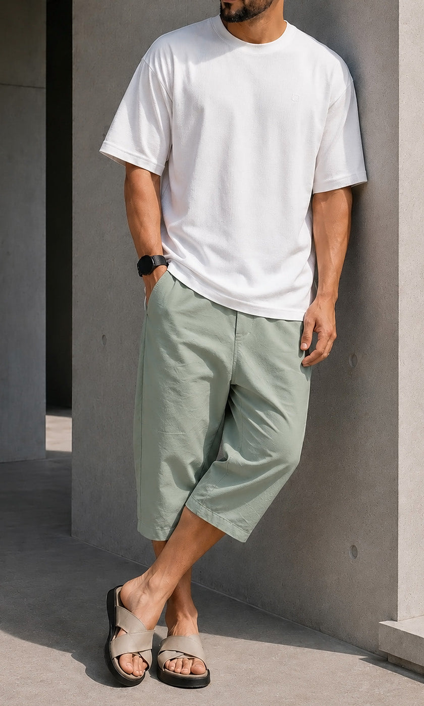 QABA’IL DROP Stretch Cotton Capri Pants in Light Khaki