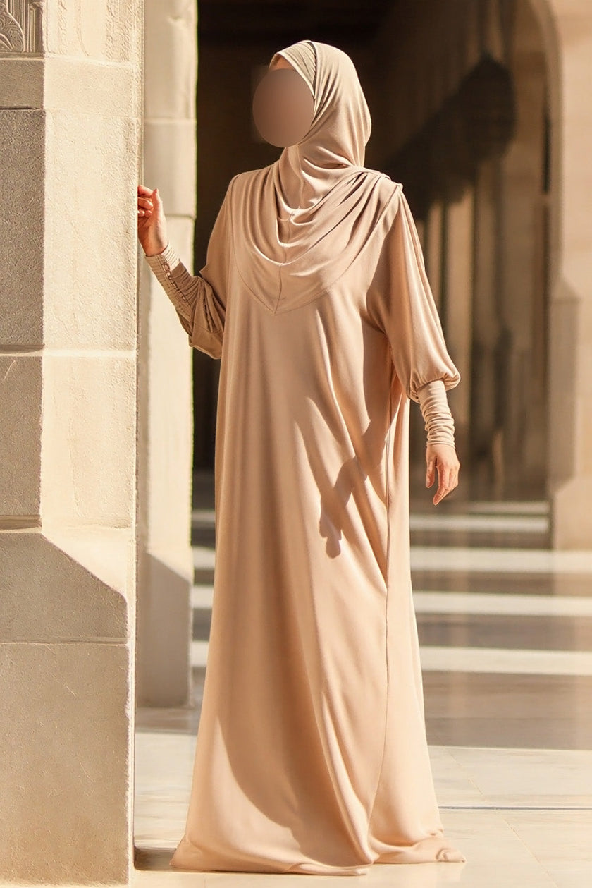 SUBLIME Integrated Hijab Relaxed Batwing Abaya AS016 in Beige