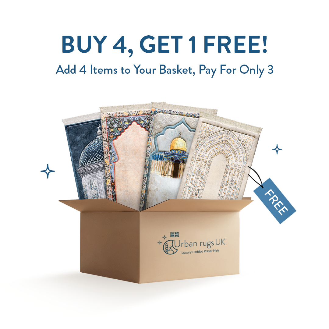 Tapis de prière rembourré pour enfants avec motif mosquée de Mumbai aqua par Urban Rugs UK | Un beau cadeau de Ramadan & d’Aïd pour les proches