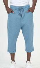  QL Cropped Trousers Stretch Cotton in Sky Blue - QABA'IL,