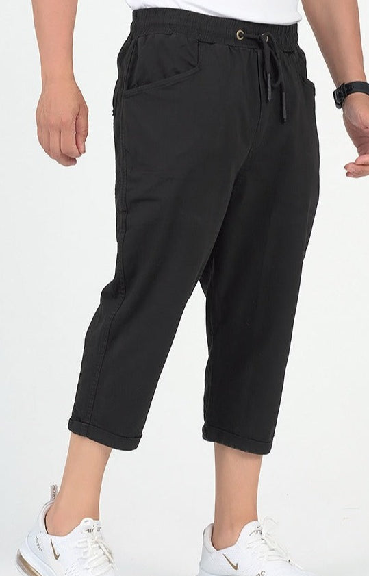  QL Cropped Trousers Stretch Cotton in Black - QABA'IL,