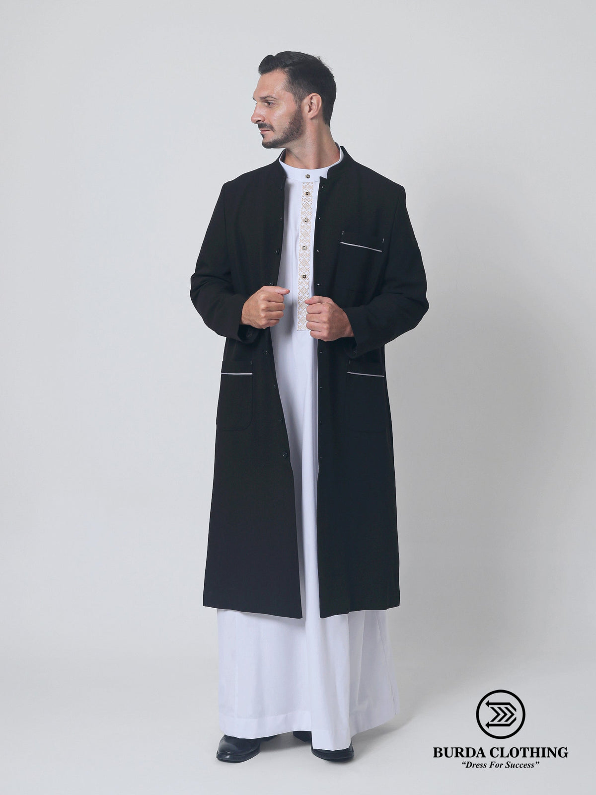 Contrast Black Overcoat
