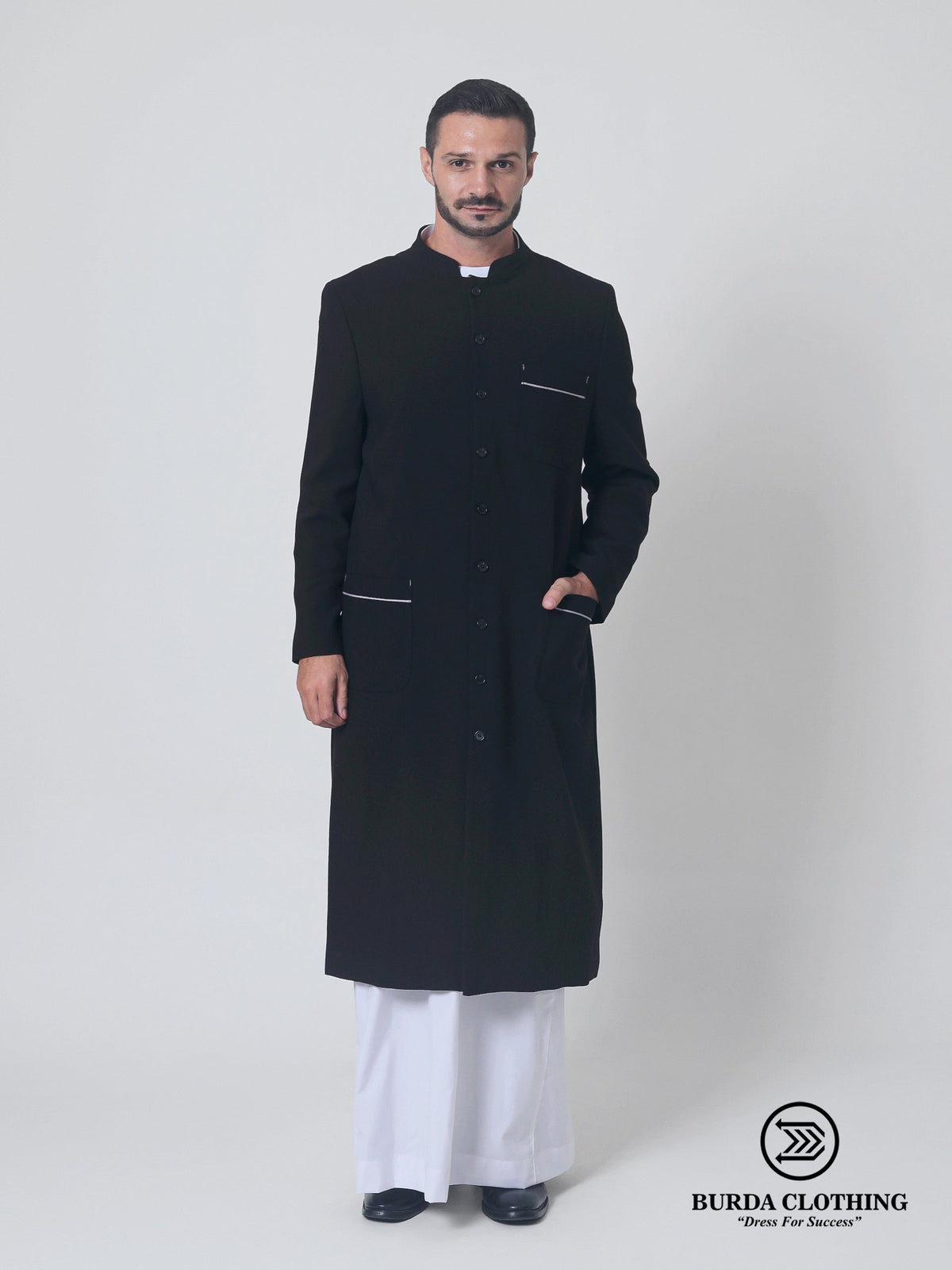 Contrast Black Overcoat