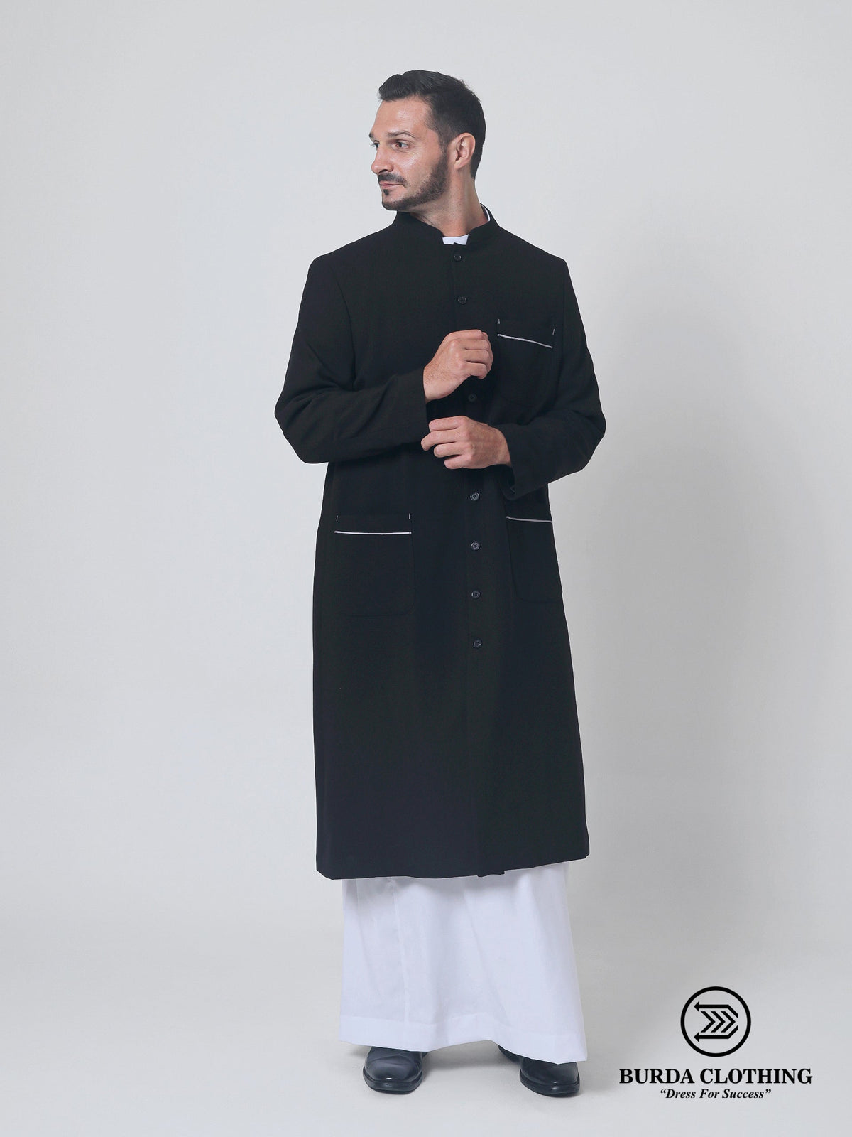 Contrast Black Overcoat