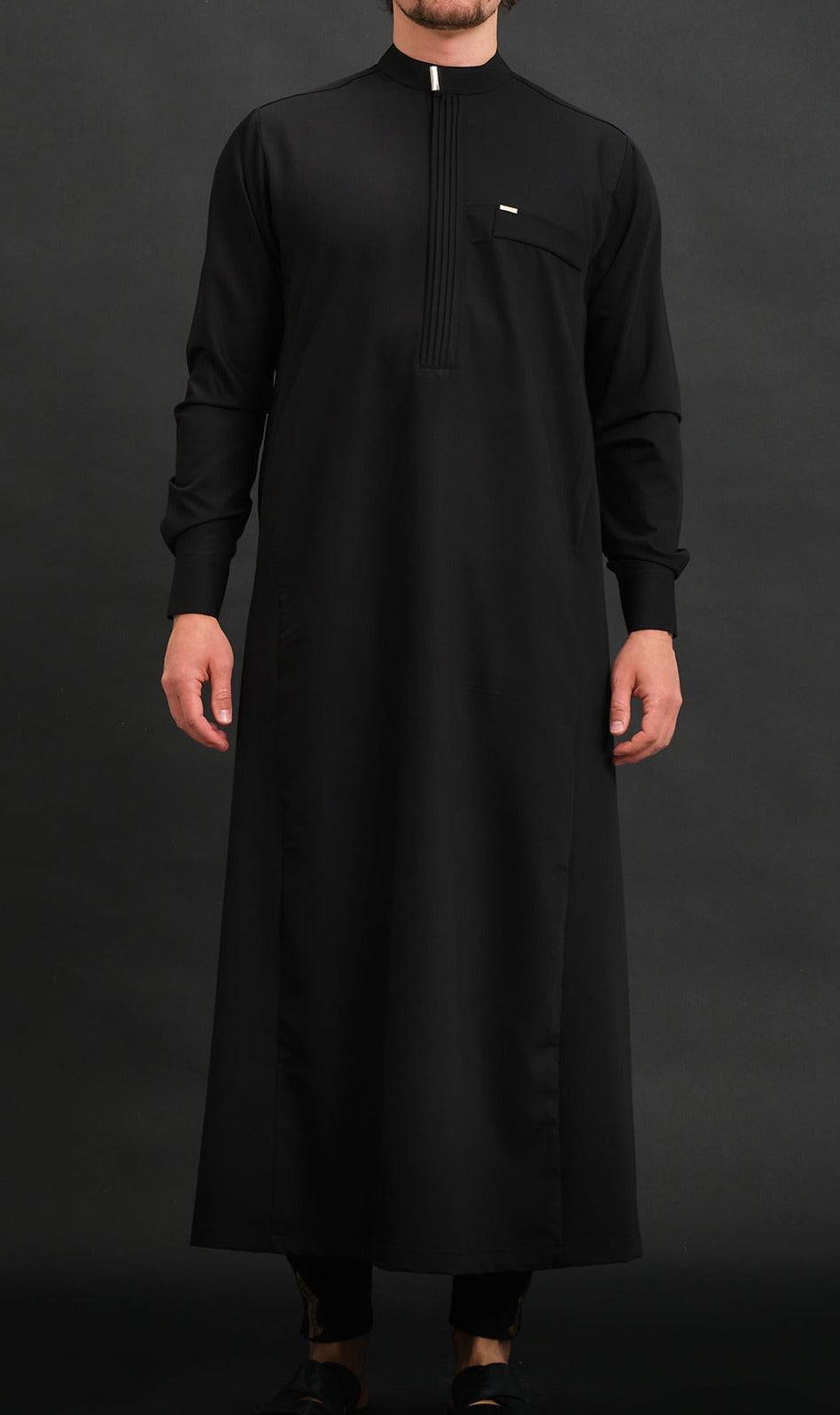 Muslim Men’s Long Thobe Kamees Bey R24 QL in Black