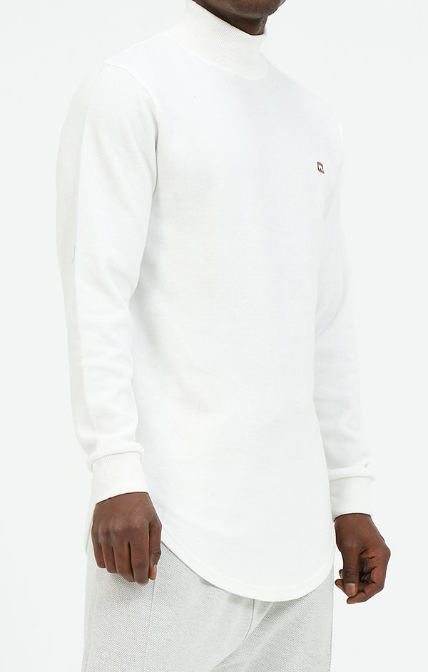  QL Longline High Collar Sweatshirt in Cream - QABA'IL,