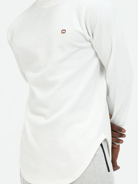 QL Longline High Collar Sweatshirt in Cream - QABA'IL,