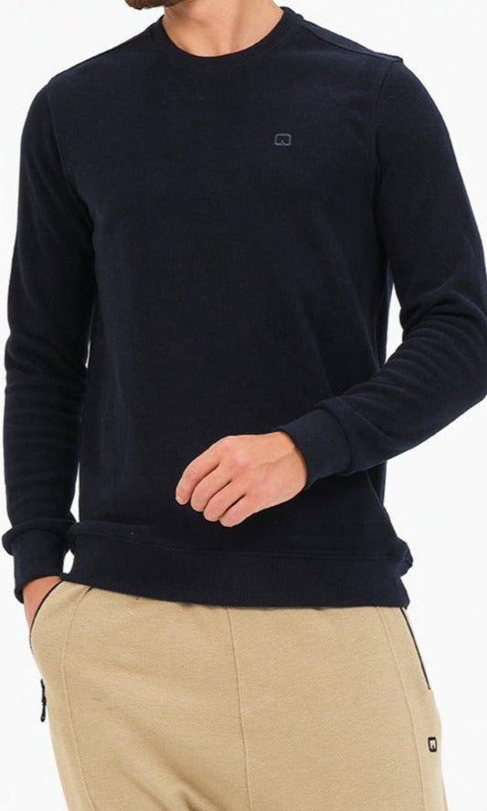  QL Round Collar Longline Sweatshirt in Navy Blue - QABA'IL,