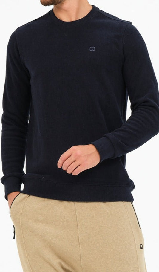  QL Round Collar Longline Sweatshirt in Navy Blue - QABA'IL,