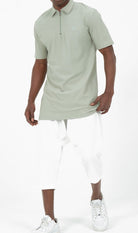  QL Relaxed Polo Zip Up S24 in Almond Green - QABA'IL,