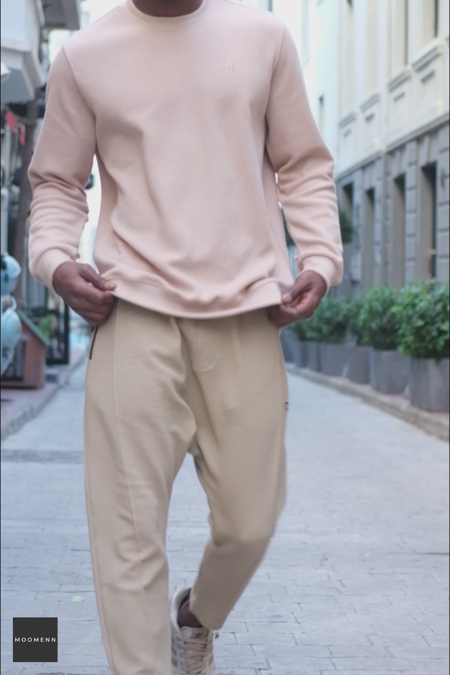 Load video: QL Round Collar Longline Sweatshirt in Beige