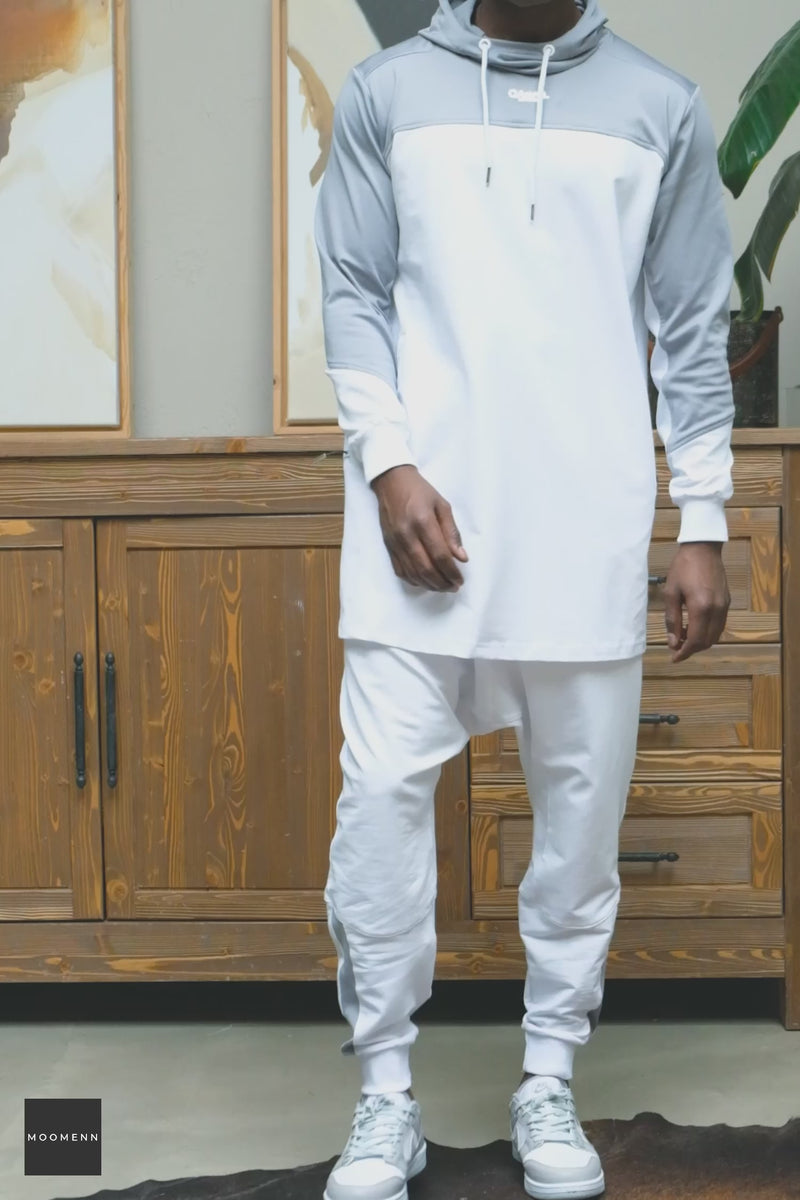 QL DELTA Kamisuit Two-tone Hooded Set in White and Grey
