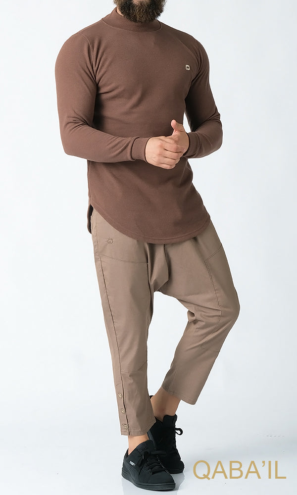 QL Longline High Collar Sweatshirt in Taupe - MOOMENN