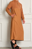  QL SUBTIL Long Kamisweat Active Thobe in Camel and Cacao - QABA'IL,