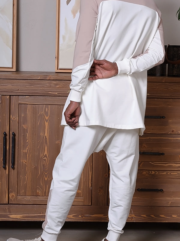 QL DELTA Kamisuit Two-tone Hooded Set in Cream and Beige - MOOMENN
