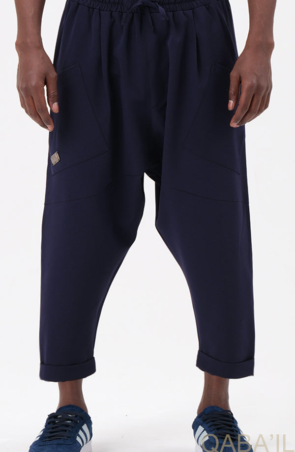 QL Design Lightweight Relaxed Fit Trousers in Navy Blue - MOOMENN