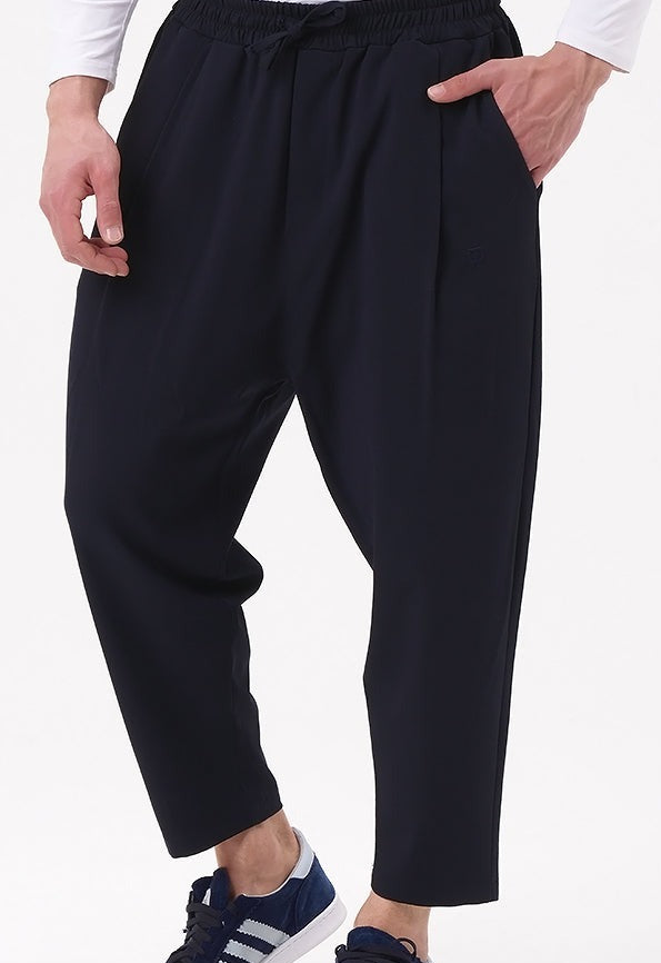 QL CLASSIK Relaxed Fit Cropped Trousers in Midnight Blue - MOOMENN