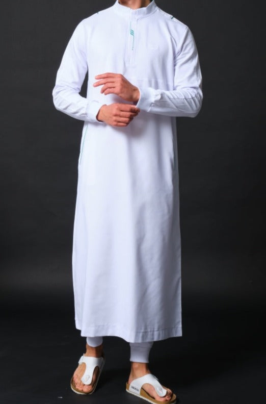  QL SUBTIL Long Kamisweat Active Thobe in White and Mint - QABA'IL,