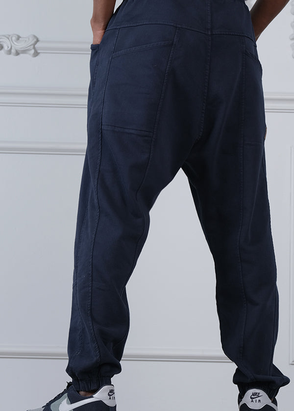 QL Relaxed Cotton STRETCH Cuffed Trousers in Dark Blue - MOOMENN