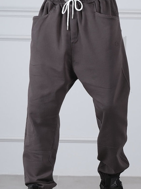 QL Relaxed Cotton STRETCH Cuffed Trousers in Dark Grey - MOOMENN