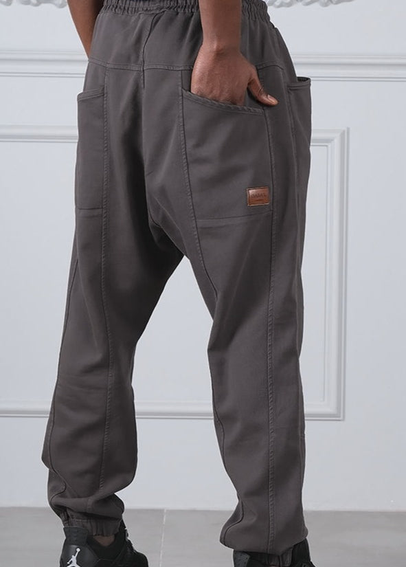 QL Relaxed Cotton STRETCH Cuffed Trousers in Dark Grey - MOOMENN