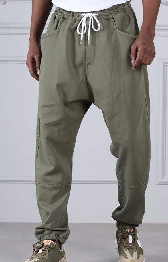 QL Relaxed Cotton STRETCH Cuffed Trousers in Khaki - MOOMENN