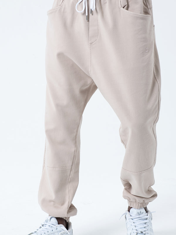 QL Relaxed Cotton STRETCH Cuffed Trousers in Beige - MOOMENN