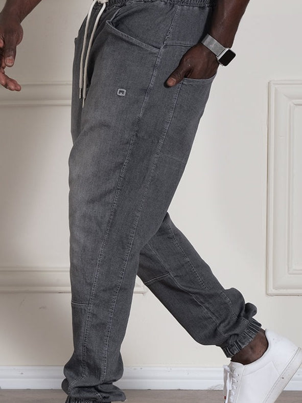 QL Relaxed Fit Stretch Cuffed Jeans in Grey - MOOMENN