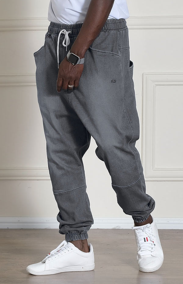 QL Relaxed Fit Stretch Cuffed Jeans in Grey - MOOMENN