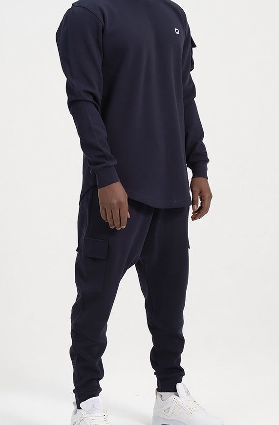  QL Sniper Set Cargo Joggers and Longline Top in Navy Blue - QABA'IL,