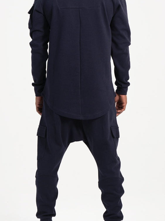  QL Sniper Set Cargo Joggers and Longline Top in Navy Blue - QABA'IL,